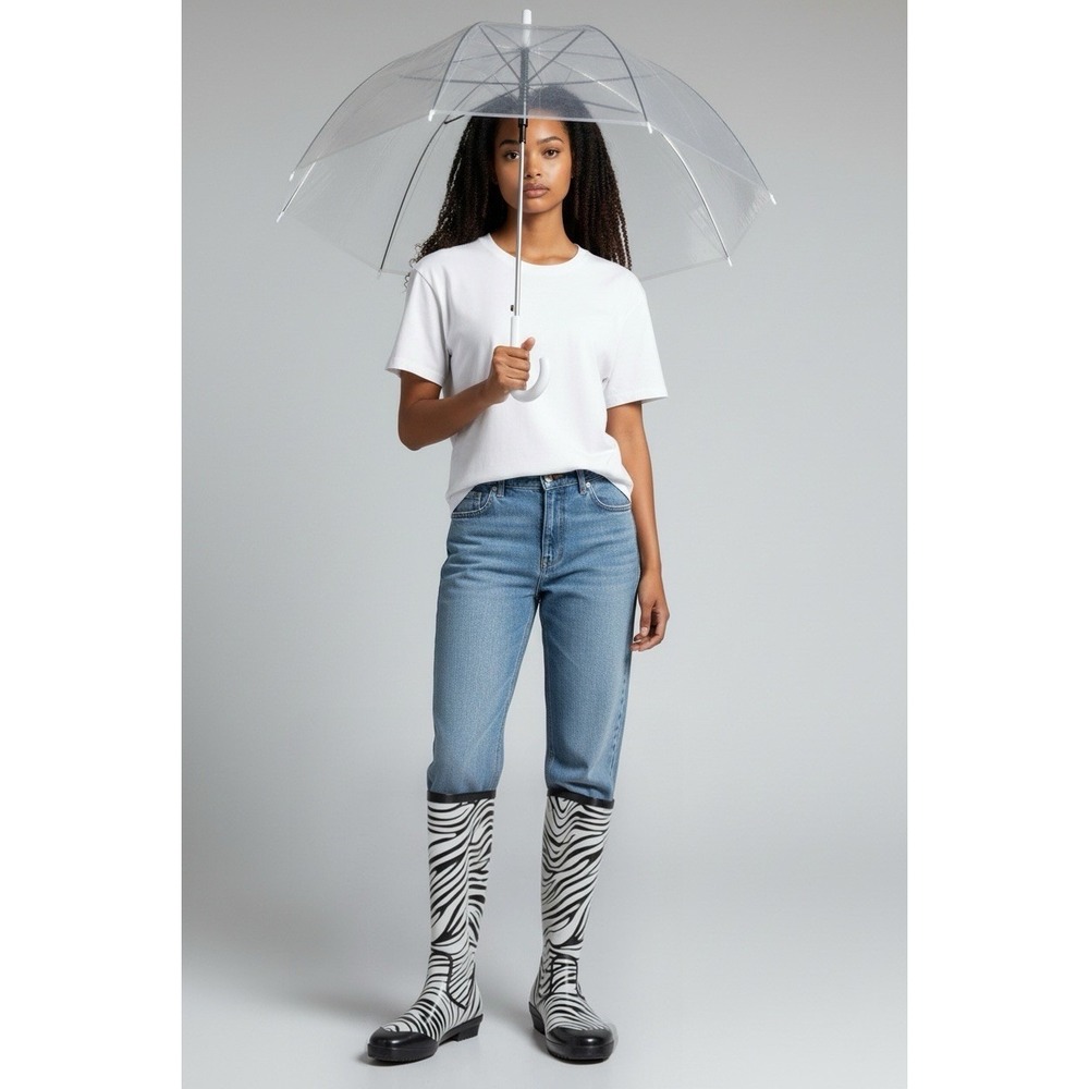 Michael Kors Zebra Print Rain Boots Women's Size 7.5 Black White Knee High